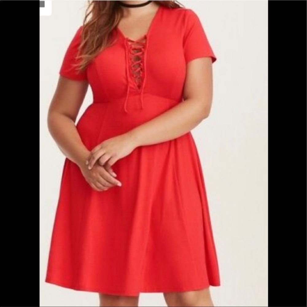 Torrid Red Jersey lace up dress